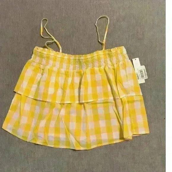 NWT Aqua Smocked Tiered Cottage Coquette Buffalo Plaid Summer Tank Size Small - Picture 2 of 4